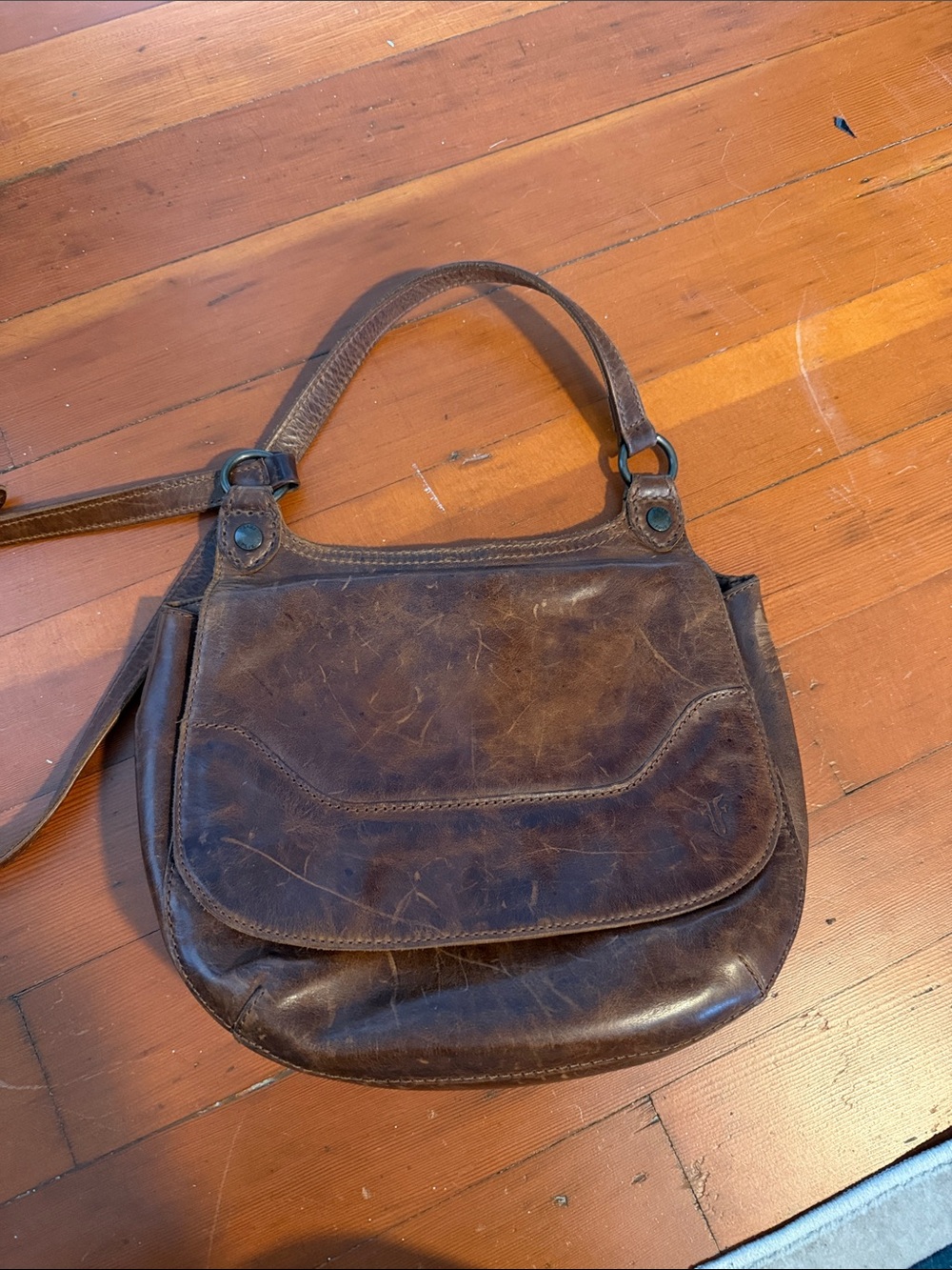Frye Distressed Brown Leather Crossbody Bag